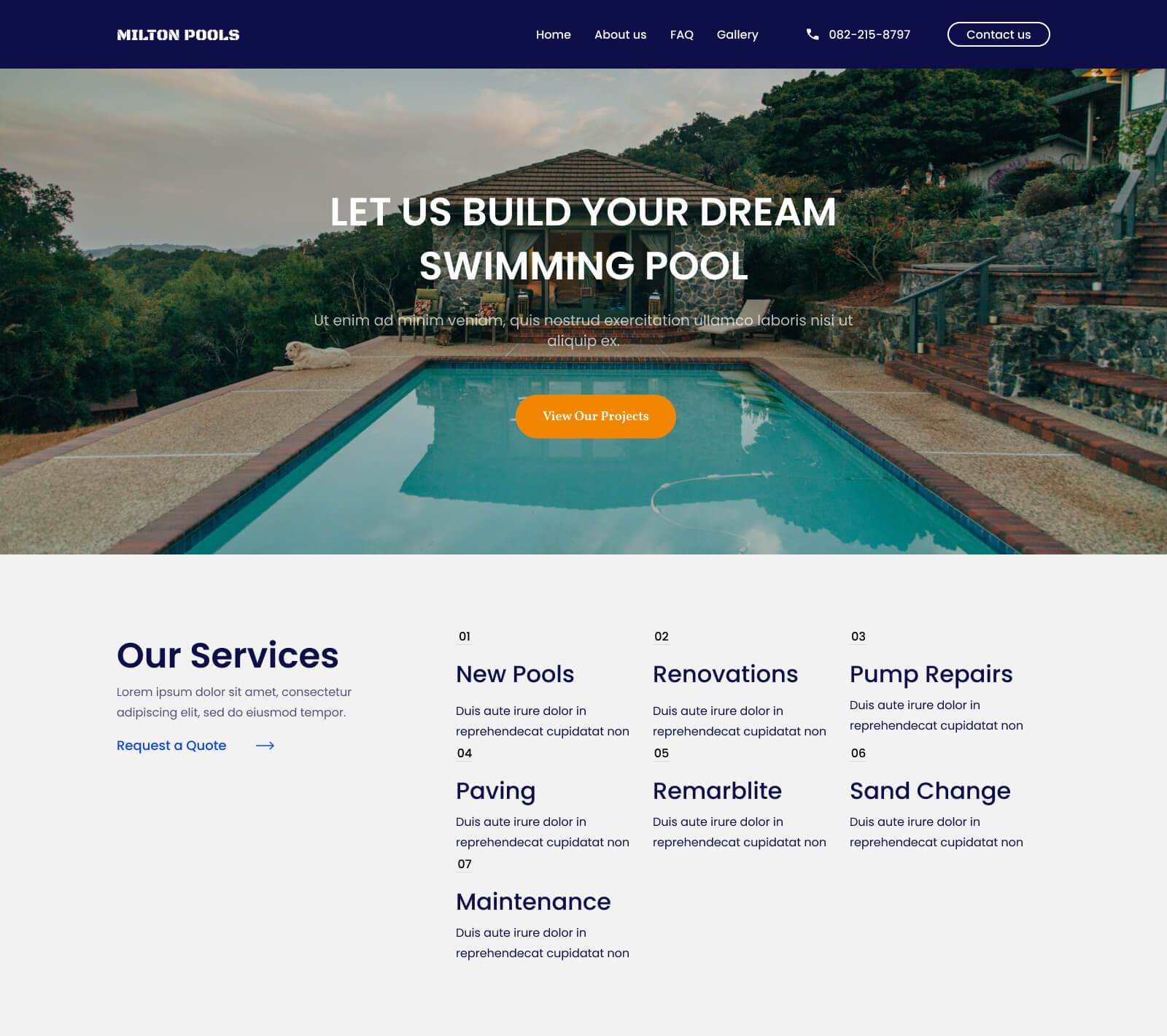 A swimming pool website design and development done by Furoye Designs.